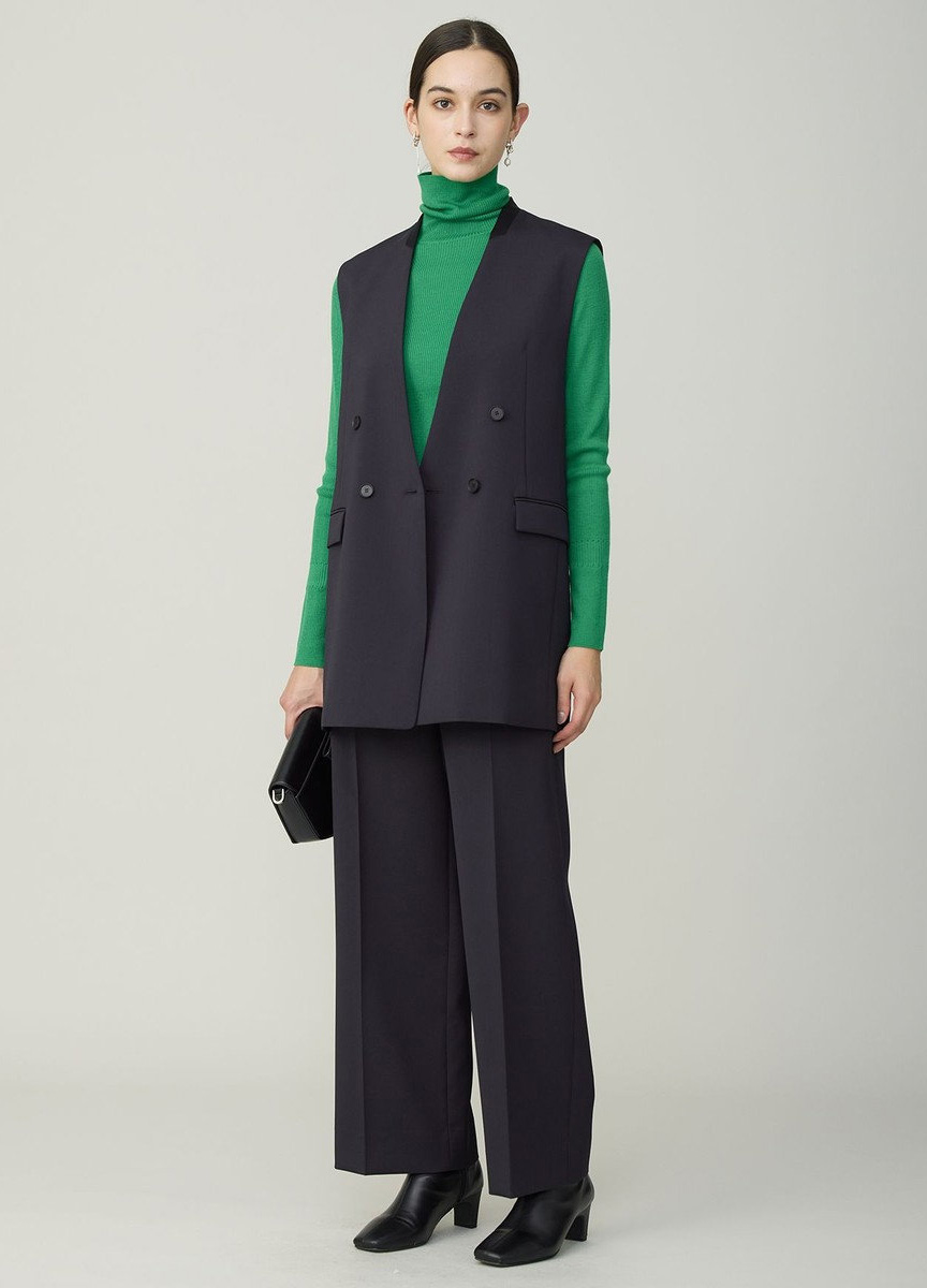 仿羊毛微光澤直筒西裝褲